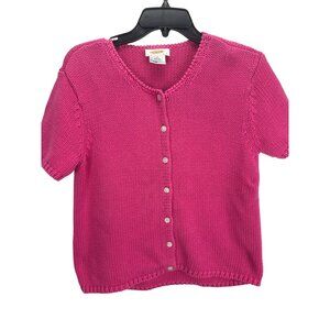 Talbots Petites Small Pink Short Sleeve Button Cardigan Sweater Cotton Blend